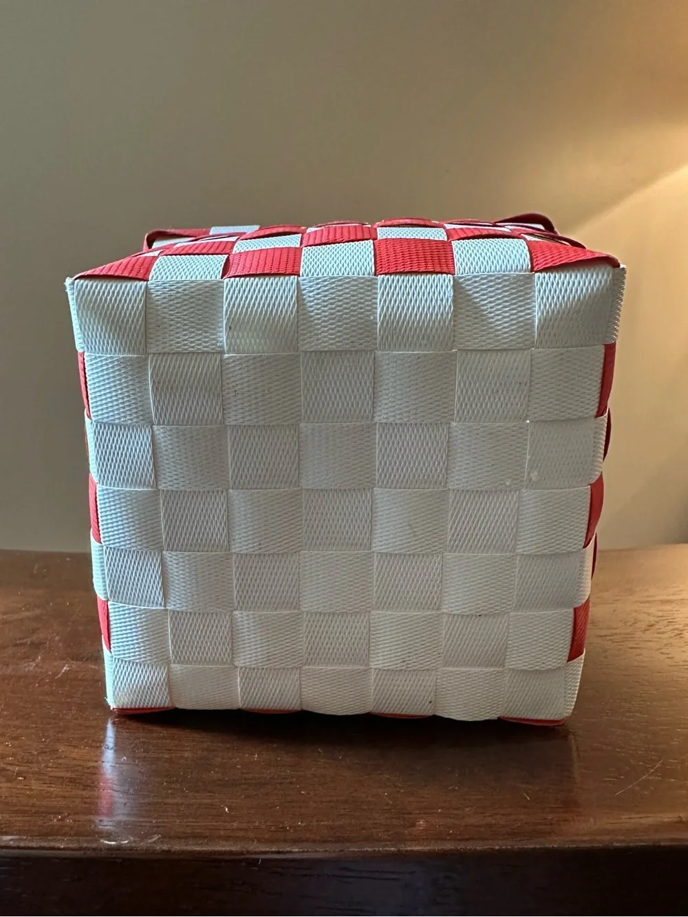 Cute red and white woven basket